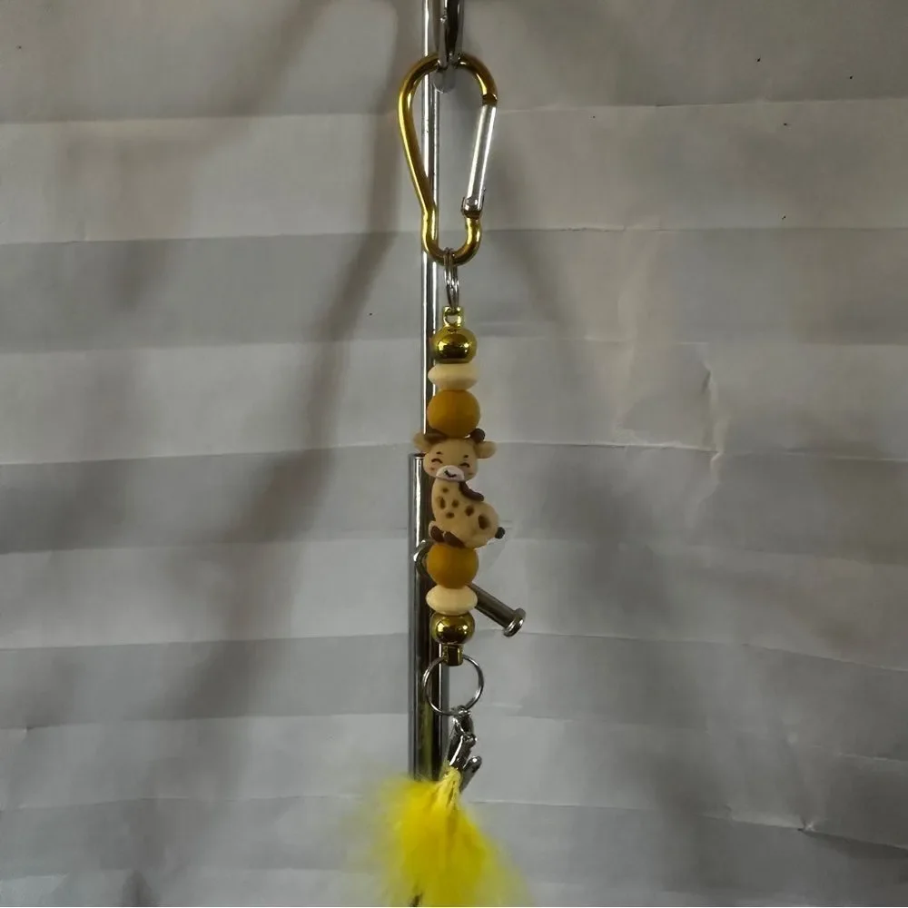 Handmade Cute Giraffe Feather Clip Keychain | Animal Theme Bag Charm Gift